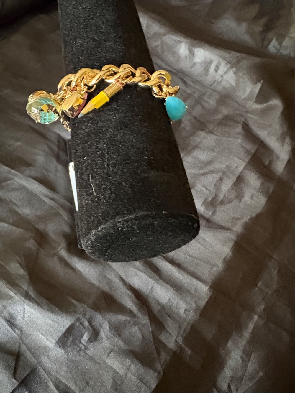 Betsey Johnson Gold Chain Charm Bracelet with Pink, Blue, Yellow & Red Accents - Picture 4 of 5